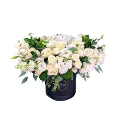 XXL Hat Box Arrangement White in a Black Box | Elegant White Flowers Dubai