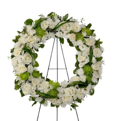 Lasting Serenity Wreath BloomNation – White & Green Tribute | Trandy Flowers