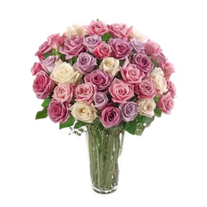 Pink Purple Peach Roses In A Vase