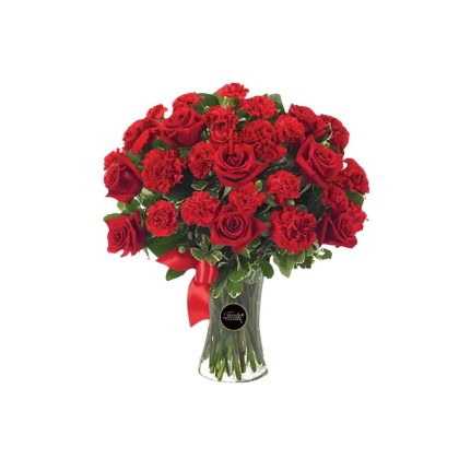 Red Roses Red Carnation In A Vase