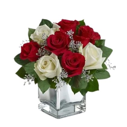 Red White Roses In Vase