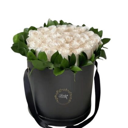 Pearl Harmony Box Elegant Ivory Rose Arrangement in Chic Black Box