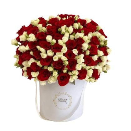 Red and White Mix Roses Box edits with Logo