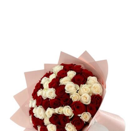 The Classic Duo Red and White Roses – Elegant 60 Roses Arrangement