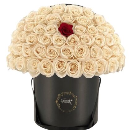 The Rose Crown Luxe Box – White Playa Blanca Roses with Red Naomi Rose