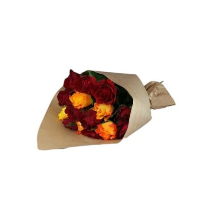 Red And Coral 15 Roses Bouquet